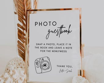 Minimalist Photo Guestbook Sign | Luna, Polaroid Guest Book, Photo Guest Book Sign, Snap It Shake It, Printable Photo Guestbook Template