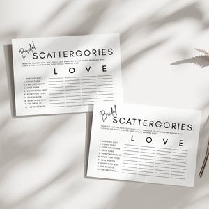 Minimalist Scattergories Bridal Shower Game | Luna, Bridal Scattergories, Scattergories Game Card, Editable Template, Printable Game