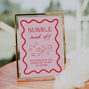 Bubble Send Off Sign | Pink and Red Sign, Newlywed Send Off Sign, Editable Sign, Wedding Signs, Printable Signs, Wavy, Squiggly, Scalloped