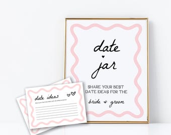 Date Ideas Sign and Cards | Date Night Card, Date Night Ideas Card, Wedding Sign, Newlywed Advice, Bridal Shower Activity, Wavy, Pink, WP1