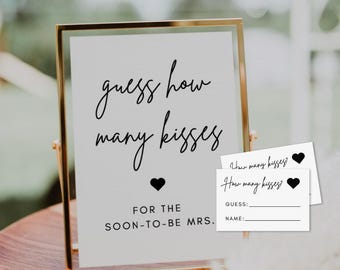 How Many Kisses Bridal Shower Game | Luna, Hershey Kisses Game, Minimalist Bridal Shower Games, Guess How Many Candies in the Jar, Editable