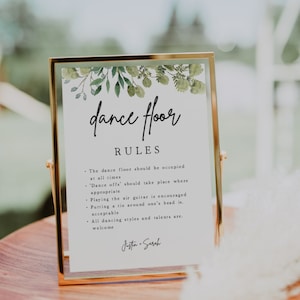 Dance Floor Rules Sign | Wedding Dance Floor Sign, Greenery, Editable Template, Printable Wedding Signs, Rustic Wedding, Boho Wedding, G1