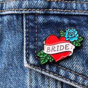 Bride Enamel Pin | Bachelorette Pins, Bridesmaid Pin, Vintage Tattoo Pin, Gift for Bride, Hen Party Badge, Bachelorette Favors, Bridal Party