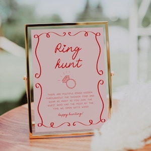 Ring Hunt Bridal Shower Game | Ring Hunt Sign, Printable Bridal Shower Games, Bridal Shower Printable, Ring Game Template, Doodle, Pink, HD1