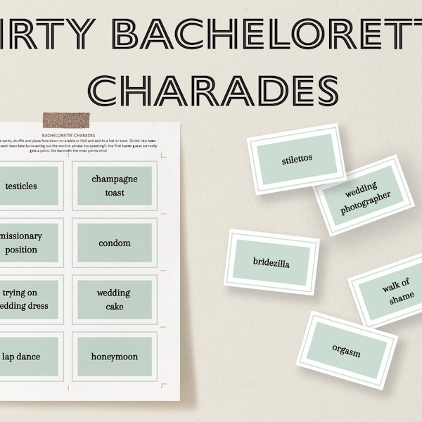 Dirty Bachelorette Charades | Sage Green, Bachelorette Party Games, Hen Party Game, Instant Download, Charade Cards, Printable Bachelorette