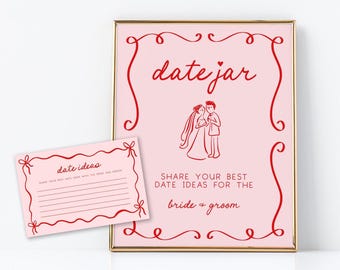 Date Ideas Sign and Cards | Date Night Card, Date Night Ideas Card, Hand Drawn Wedding Sign, Hand Drawn Bridal Shower Game, Doodle, HD1