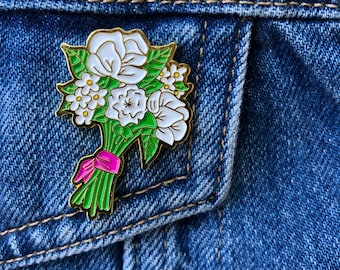 Bride Bouquet Pin, Bride Enamel Pin, Wedding Party Pins, Bachelorette Enamel Pin, Gift for Bride, Hen Party Badge, Pin Badge