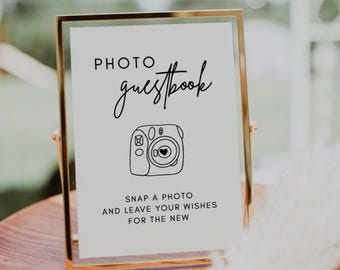 Photo Guestbook Sign | Luna, Polaroid Guestbook, Photo Booth Sign, Minimalist Wedding Sign, Photo Guestbook Table Sign, Printable Sign