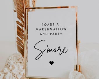Roast a Marshmallow and Party S'More | Luna, S'mores Sign for Wedding, Minimalist Wedding, Smore Bar Sign, S'more Station, Summer Wedding