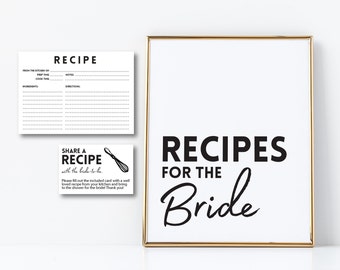 Bridal Shower Recipe Card Bundle, Wedding Shower Recipe Cards, Recipes for the Bride, Instant Download, Bridal Shower Printable