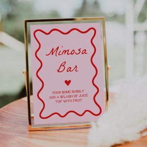 Pink and Red Mimosa Bar Sign | Bridal Shower Signs, Shower Mimosa Bar Sign, Baby Shower Signs, Printable Signs,Squiggly Signs, Wavy Signs