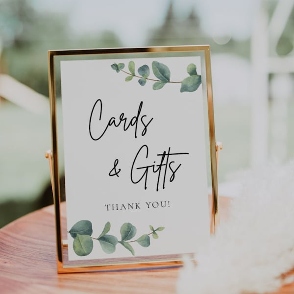 Eucalyptus Gift Table Sign | Cards and Gifts, Instant Download, Printable Wedding Signs, Baby Shower, Bridal Shower, Retirement Party