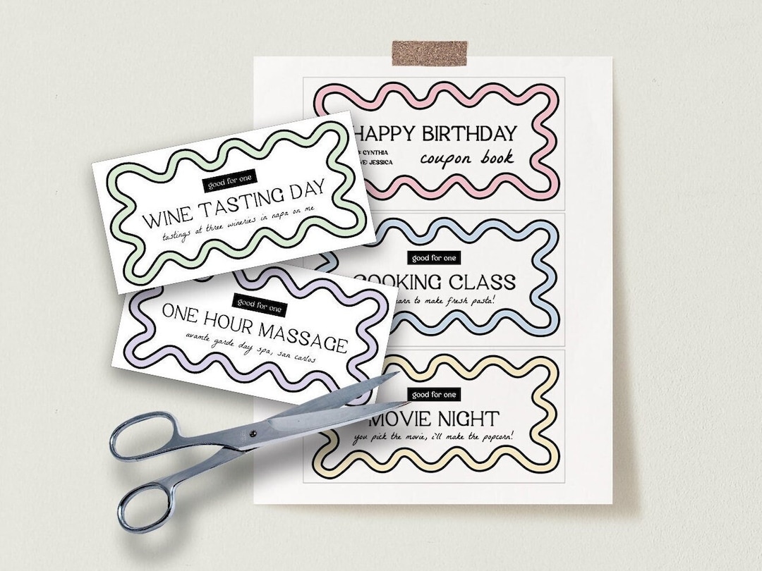 Wavy Editable Birthday Coupon Book Template | Printable Birthday ...