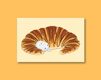 postale 5 x 7 croissants au chocolat | Art culinaire mignon | postale illustrée de cuisine française | Impression d'art hibou | Décoration murale
