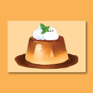 Custard Pudding 5 x 7 Postcard | Cute Food Art | Food Postcard | Food Prints | Owl Art Print | Wall Decor
