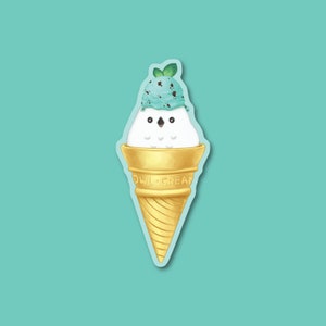 Mint Ice Cream | Dessert Cut Vinyl Sticker 3&quot; | Owl Sticker | Waterproof