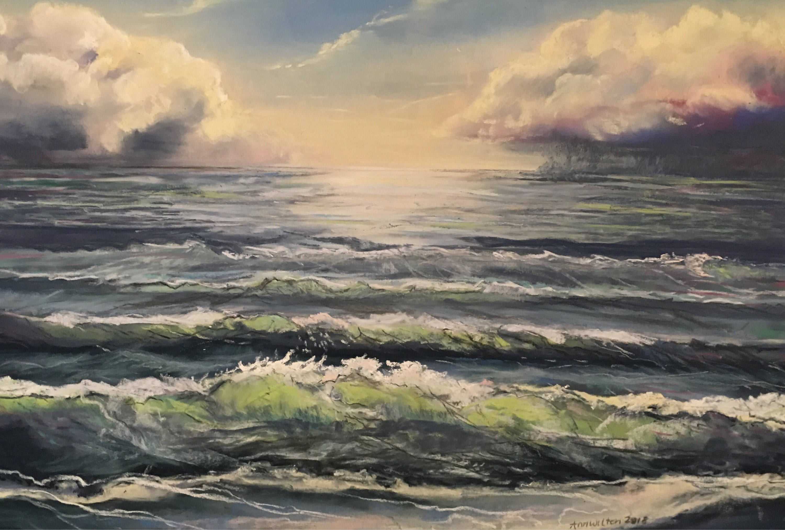 Pastel Seascape Painting, a New Day, Light After the Passing Storm