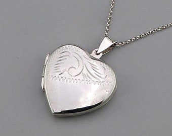 Engraved Swan Design Heart Locket Necklace Silver Jewelry, Silver Heart Necklace, Silver Chain Jewelry