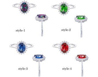 Anello di fidanzamento solitario CZ di alta qualità in argento sterling 925, anello di fidanzamento CZ in zaffiro d'argento argento, anello in argento da donna Halo, anello Halo