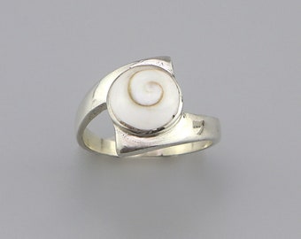 Antike Shiva Runde Muschel Auge Ring Silber Schmuck