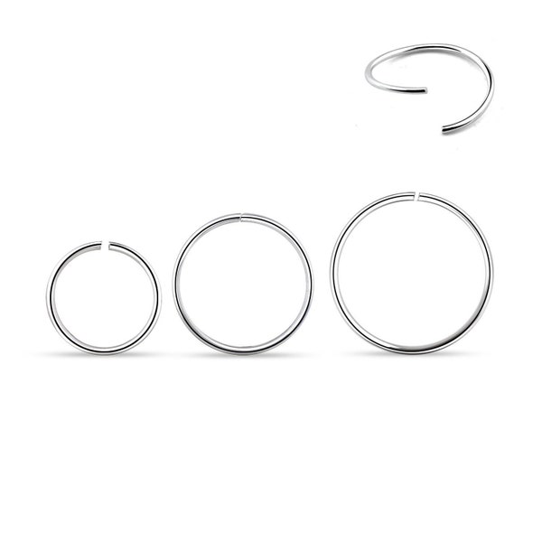 20G (0.8 Mm) Seamless Plain Silver Nose Hoops, Tiny Silver Nose Ring, Sterling Silver Nose Hoop, Handmade Silver Nose Hoop Ring Jewelry