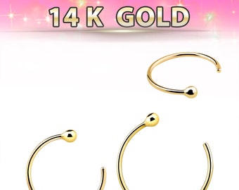 Tiny 14k Gold ball Nose Ring , 8mm Gold Nose Hoops , 10mm Gold Ball Nose Rings , Gold Nose Piercing jewelry 14k gold