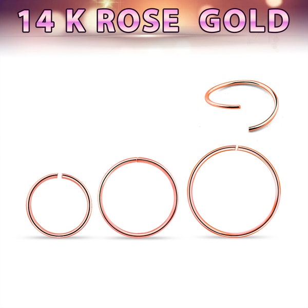 14K Rose Gold Nose Ring Hoop, Rose Gold Nose Piercing, Plain Nose Ring, 14 Karat Rose Gold, Seamless Nose Rings Nose Piercing, Nose Ring