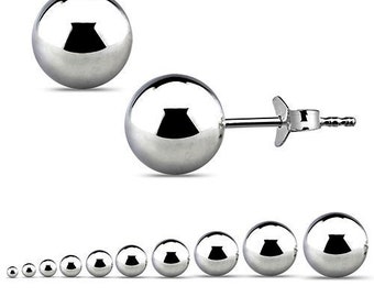 Rhodium überzogene 925 Sterlingsilber-Kugel-Bolzen-Ohrringe, Silberkugel-Ohrstecker, ausgefallene Ohrstecker, moderne Ohrstecker, handgefertigter Silberohrschmuck, Unisex