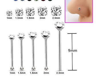 1 Mm Round Crystal 4 Claw Prong Setting Silver Nose Stud 20 Piece Wholesale Lot, Tiny Crystal Nose Stud ,Sterling Silver Nose Studs