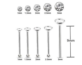 1 Mm Round Crystal Glue Type Silver Nose Stud 2 Piece, Crystal Nose Stud, Sterling Silver Nose Pin, Nose Piercing, Nose Ring