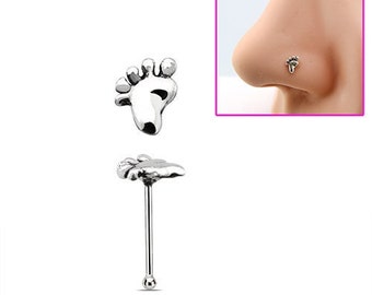 Silver Oxidized Foot Nose Stud, Silver Nose Stud Oxidized Nose Ring, Nose Piercing 6mm Nose Stud, Oxidized Stud