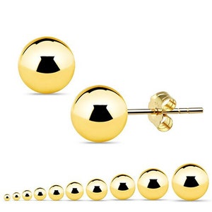 Gold Plated 925 Sterling Silver Polished Silver Ball Stud Earrings, Dainty Gold Plated Studs, Handmade Gold Plated Stud Earrings 2mm To 10mm