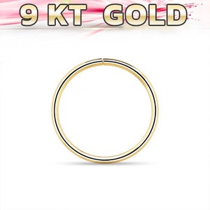 9Kt Solid Gold 12mm Seamless Nose Ring, 9k Gold Lip Ring,9k Gold Nose Ring , 9k Gold  Cartilage Ring , Gold Nose Piercing, Gold Nose Hoops