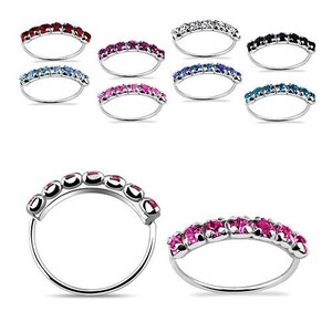 Sparkling Crystal Nose Ring - Silver Cartilage Hoop, Tragus Jewelry, Crystal 7-Stone Silver Nose Hoop - Stylish Sterling Piercing Jewelry