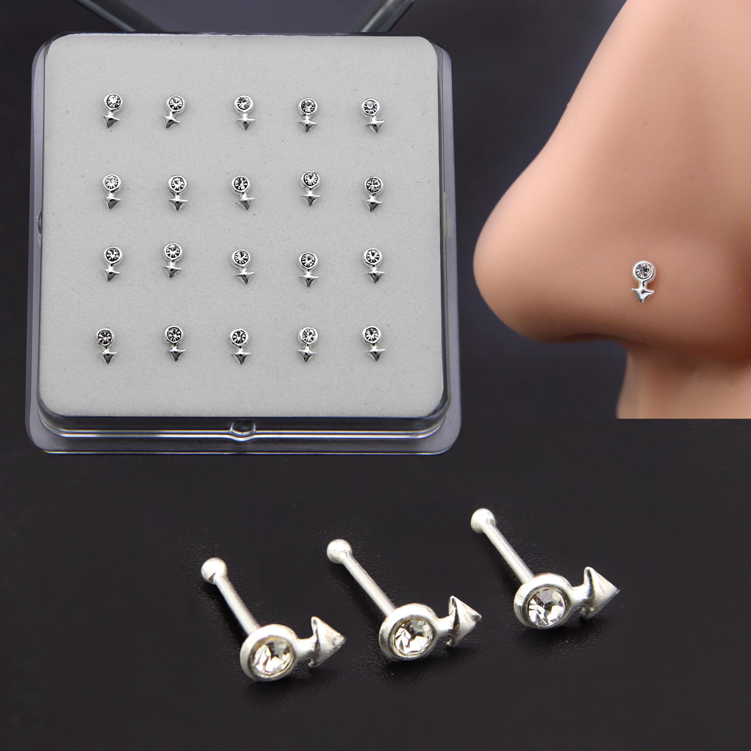 Silver Round Crystal Male Symbol Nose Stud, Clear Crystal Nose Stud, Hypoallergenic Nose Stud, Small Dainty Nose Stud, Body Jewelry Women
