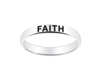 925 Sterling Silver Faith Ring | Blessed Christian Jewelry, Hope Engraved Silver Band, Silver Ring Jewelry