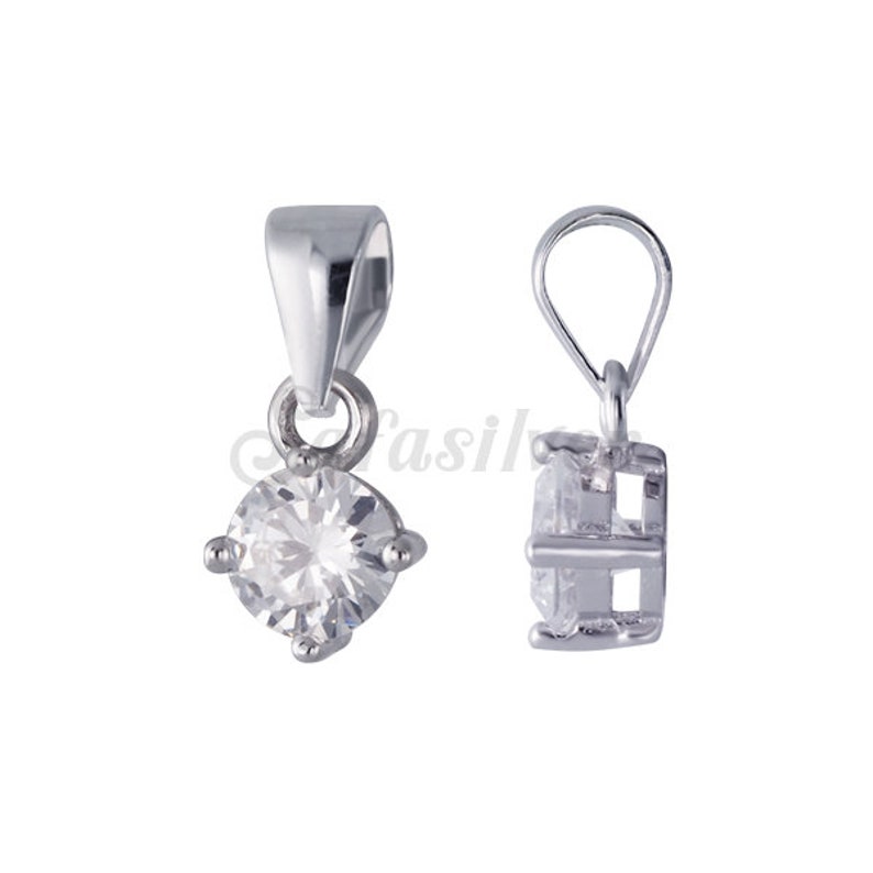 Brilliant 4 Clip Bucket Setting 4 MM Round CZ Gemstone Silver Pendant Fine Jewelry