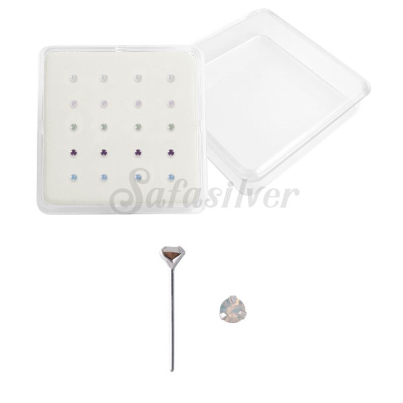 2 mm Opal Gemstone 3 Claw Prong Setting Silver nose Stud 20 Piece Wholesale lot