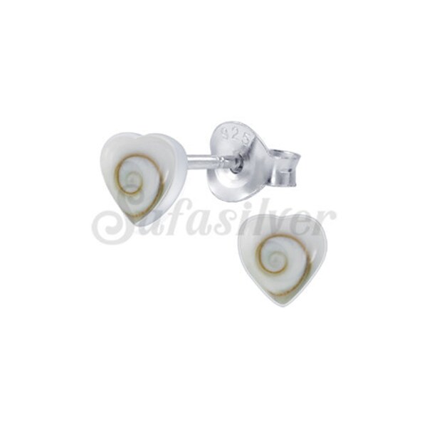 7mm Minimalist Silver Charming Heart Stud Earrings, Shiva Eye Ear Stud Earring, Shiva Shell Heart Stud Earring, Love Heart Shell Ear Stud