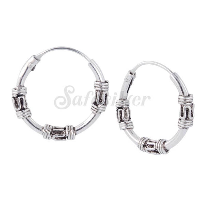 REAL sterling silver OXIDISED Bali Thai 12 mm sleepers hoop Earrings Men Women