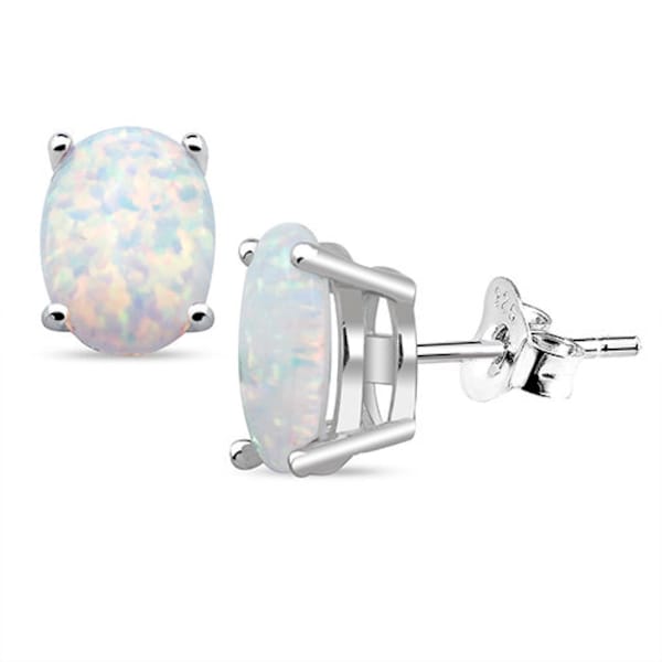 Boucles d’oreilles Sterling Silver White Opal Oval Shape Earstud, Délicate Collier Opale, Bijoux Opale, Bijoux minimalistes, Opal Crystal Studs