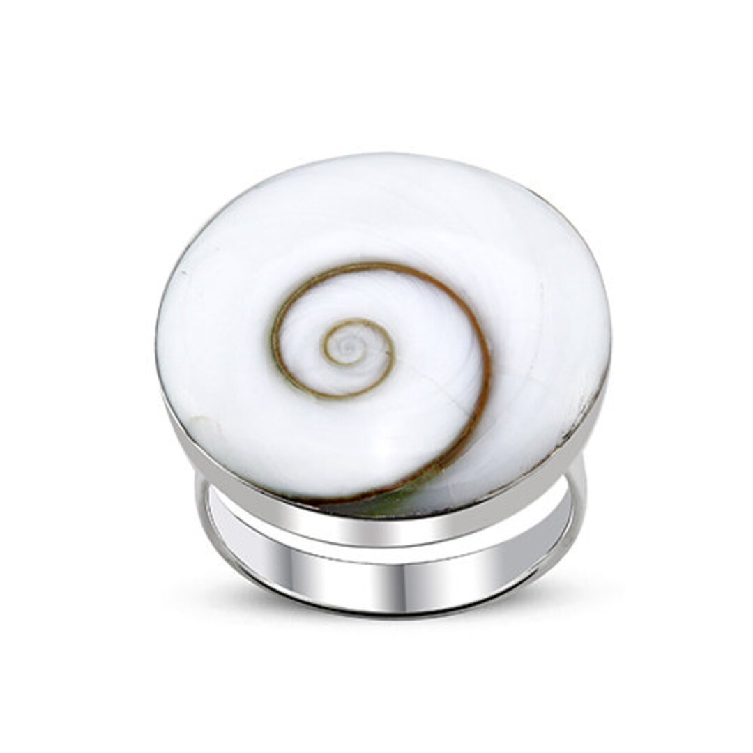 Silver Big Shell Round Shiva Eye Ring, Round Cut Gemstone Shell Ring ...