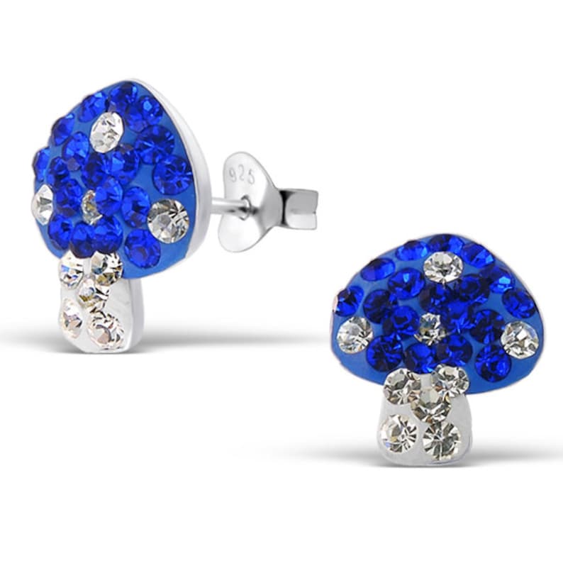 women Sapphire crystal mushroom earrings 925 Sterling Silver Glittering crystal Stud earring
