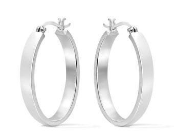 Stainless Steel Metal 29mm Flat Bottom Hoop Earrings with French Locks Stainless Steel Metal 29mm Flat Bottom Hoop Earrings with French Locks