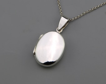 925 Sterling Silver Oval locket necklace silver chain, Plain Oval Necklace, Silver Oval Locket, Plain Oval Locket
