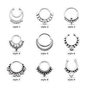 Filigree Septum Piercing, Fake Nose Ring Silver 10mm Beaded Nose Septum Ring, Septum jewelry, Oxidized Septum hoop, Nose piercing