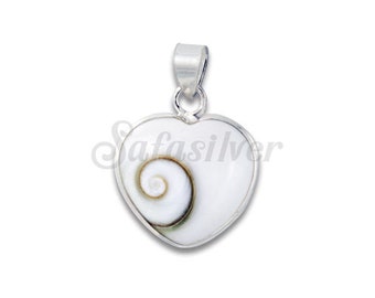 925 Sterling Silver Shiva Eye Shell Heart Pendant
