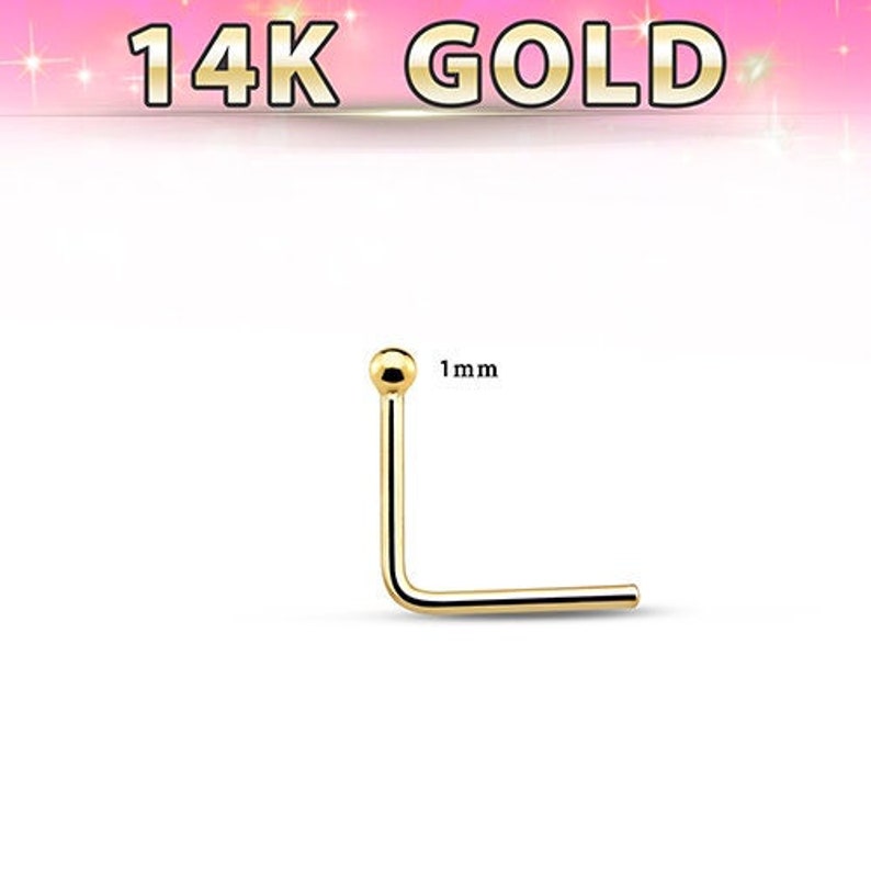 14k Solid Gold 1mm L Shape Gold Ball Nose Piercing 14ct Gold Etsy