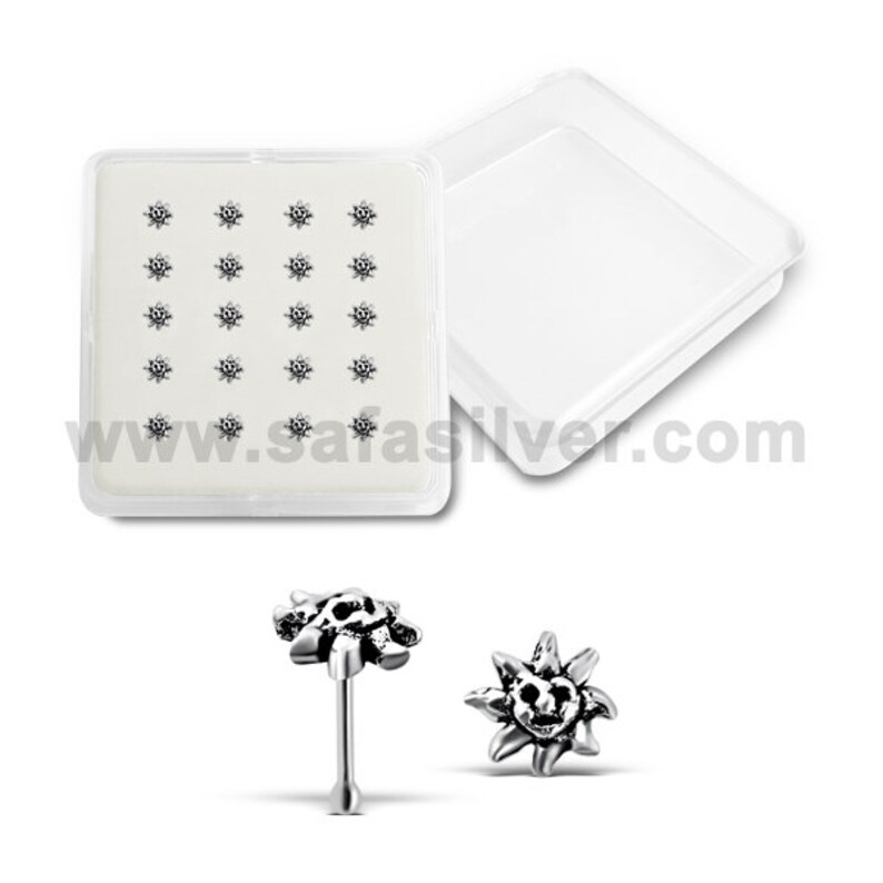 Pack of 20 Pieces Mix Color 22G Sterling Silver Foot Straight End Nose Pin Stud