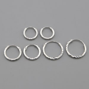 925 Silver Huggie Hoop Earrings, Silver Huggie Earring Hoops, Flat Diamond Cut Hoop Earrings, Cartilage Hoop Earrings, Simple Hoop Earrings
